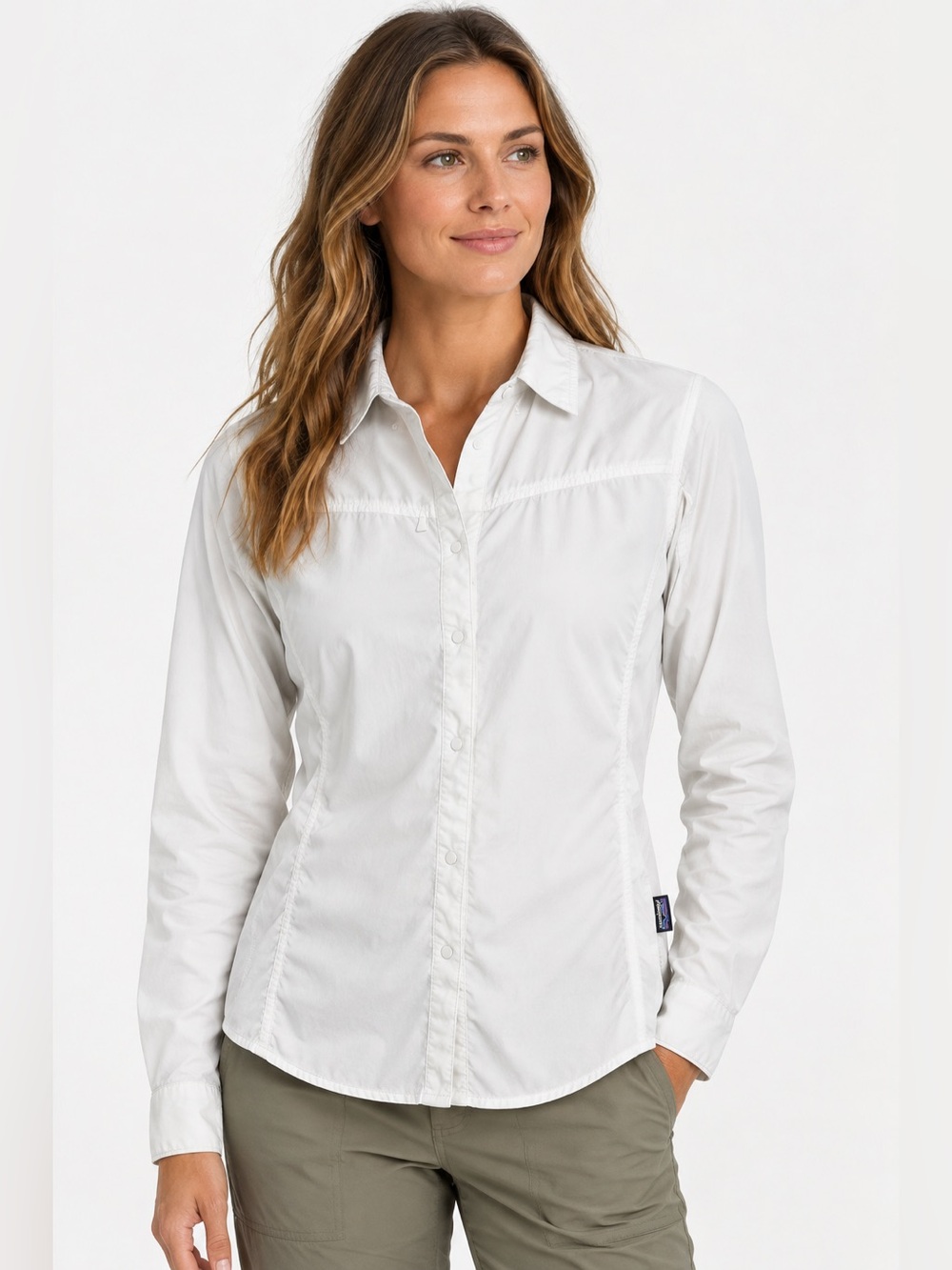 Patagonia Women Long Sleeve
Snap Front Fishing Hiking Shirt Sz 8
White Ripstop
